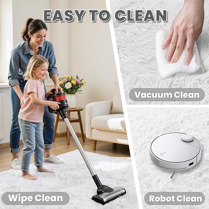 2x6 Bedside Area Rugs for Bedroom: Soft Fluffy Shag White Rug for Hallway, Non-Slip Fuzzy Plush Living Room Rug Indoor Floor Carpet for Kids Rooms, Dorm, Nursery, Modern Home Aesthetic Decor