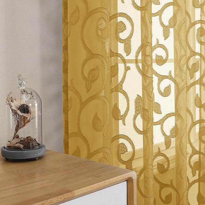 OWENIE Furman Semi Sheer Curtains 72 Inch Length 2 Panels Set, Jacquard Pattern Rod Pocket Light Filtering Farmhouse Curtains for Bedroom Living Room, 2 Pieces 80 Inch Wide, 72 inch Long