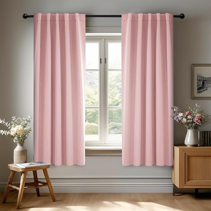 Deconovo Back Tab and Rod Pocket Drapes and Curtains Short Blackout Curtains for Kitchen Windows 42Wx54L Inch Coral Pink 2 Panels