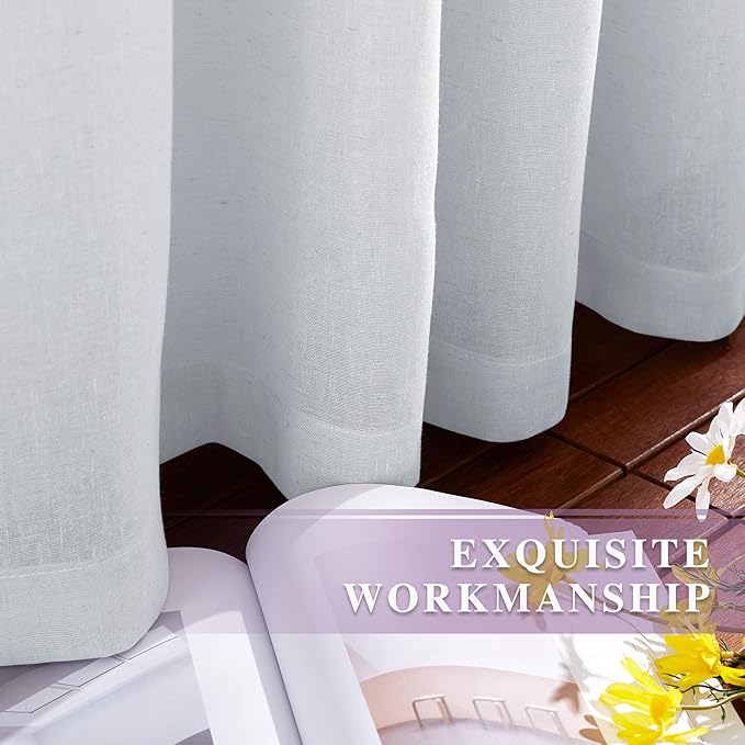 NICETOWN Linen Sheer Mist Grey Curtains for Windows 84 inches Length, Grommet Solid Semi Sheer Linen Drapes Privacy with Light Filtering for Living Room/Bedroom, W52 x L84, 2 Panels