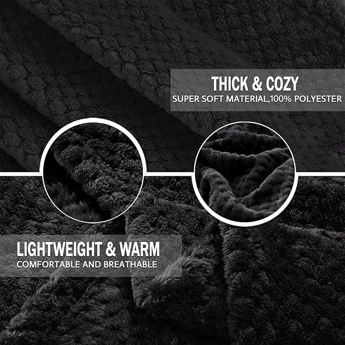 Exclusivo Mezcla Fleece Bed Blanket Twin Size, Super Soft and Warm Blankets for Couch, Sofa and Bed Waffle Textured, Cozy, Fuzzy and Lightweight (Black, 90x66 Inches)