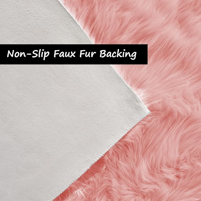 Goolela Pink Fluffy Fuzzy Furry Runner Rug 2X6 Light Pink Faux Sheepskin Fur Rug for Girls Bedroom Bedside Rug Plush Shaggy Washable Rectangle
