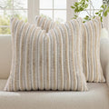 decorUhome Summer Cozy Faux Fur Throw Pillow Covers 26x26 Set of 2 Decorative Plush Striped Modern Farmhouse Boho Couch Euro Sham Pillow Cases with Velvet Back for Sofa Bed Living Room, Beige White