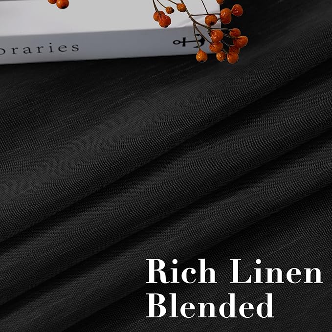 H.VERSAILTEX Linen Curtains Natural Blended Curtain Panels for Living Room/Light Reducing Linen Semi Sheer Curtains 108 inch Length 2 Panels Set Nickel Grommet Window Panels, 52" x 108", Black