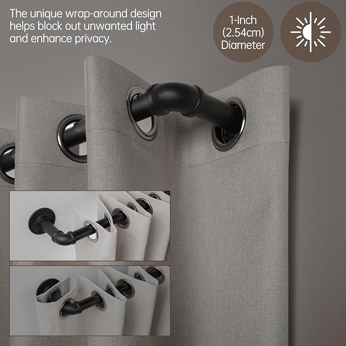 Zeerobee Curtain Rods for Windows 16 to 28, 1 Inch Industrial Wrap Around Black Curtain Rod, Indoor/Outdoor Room Divider Adjustable Drapery Pole, 16"-28"