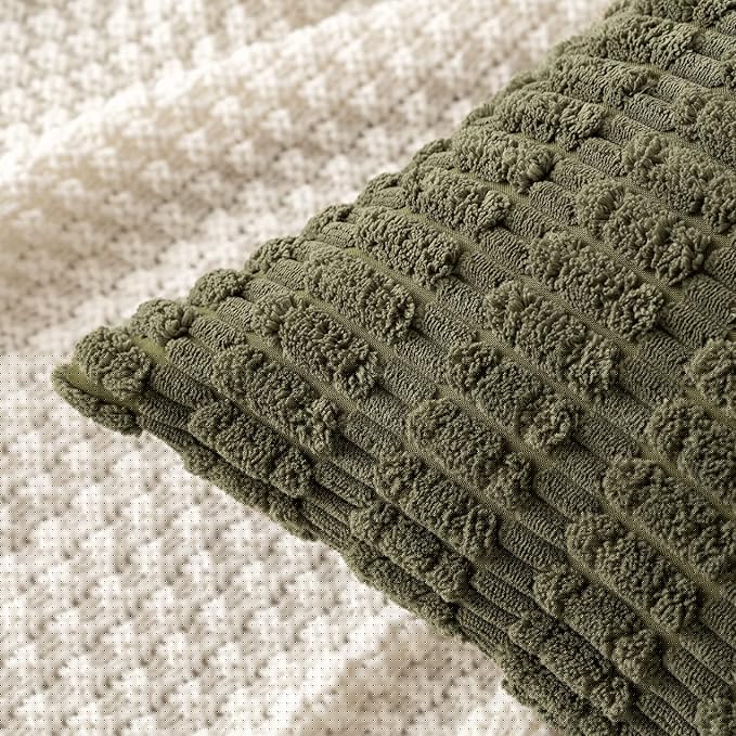 MIULEE Pack of 2 Spring Corduroy Decorative Lumbar Throw Pillow Covers 20x12 Inch Soft Boho Striped Pillow Covers Modern Farmhouse Home Decor for Summer Sofa Living Room Couch Bed Olive Green