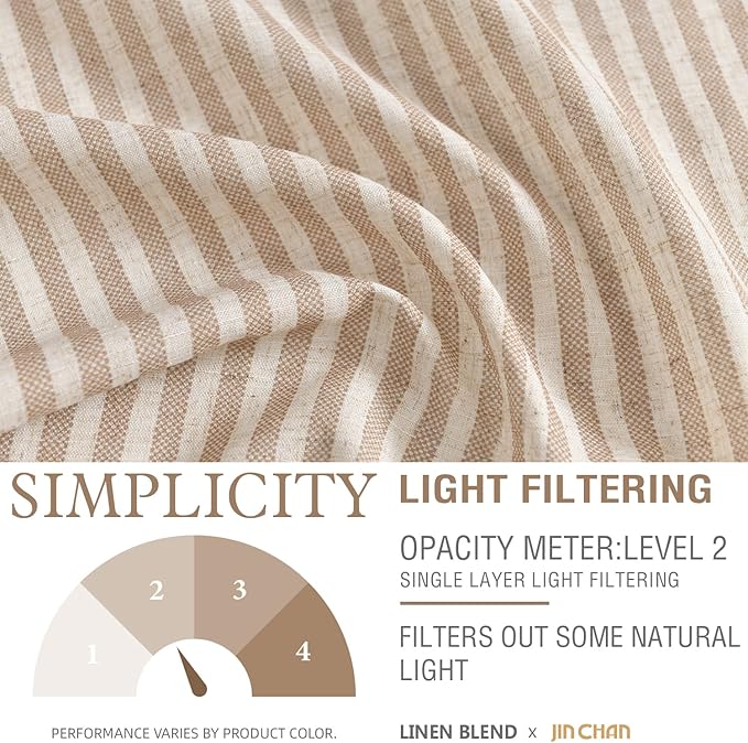 jinchan Valance Curtain Linen Textured Striped Window Curtain for Living Room Light Filtering Farmhouse Valance for Kitchen Rod Pocket 1 Panel 16 Inch Tan on Linen 1 Panel