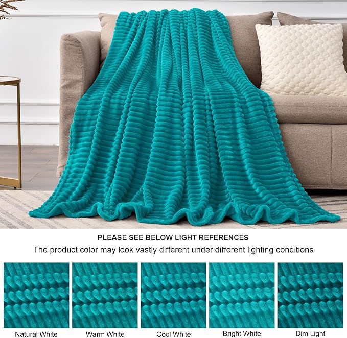 BEDELITE Fleece Throw Blanket for Couch – 3D Ribbed Jacquard Soft and Warm Decorative Fuzzy Blanket – Cozy, Fluffy, Plush Lightweight Blue Throw Blankets for Bed, Sofa, 50x60 inches
