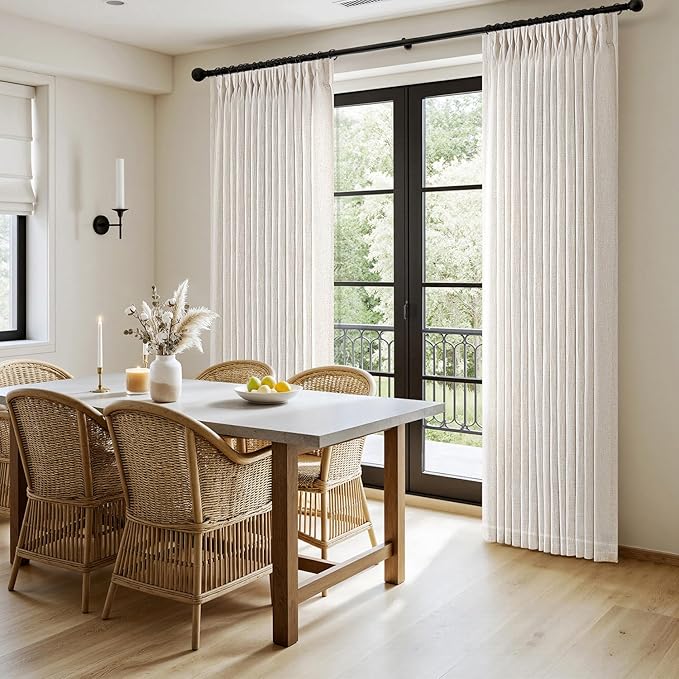 MIULEE 102 Inches Long Pinch Pleated Thick Linen Curtains 2 Panels for Living Room Bedroom, Memory Trained Linen Textured Drapes Pleat Back Tab Light Filtering Boho Natural Window Curtains with Hooks