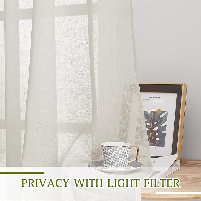 NICETOWN Linen Blend Semi Sheer Farmhouse Curtains 72 inches Long, Grommet Bedroom Window Treatments Privacy with Light Filtering Drapes for Bedroom, Natural, W36 x L72, 2 Panels