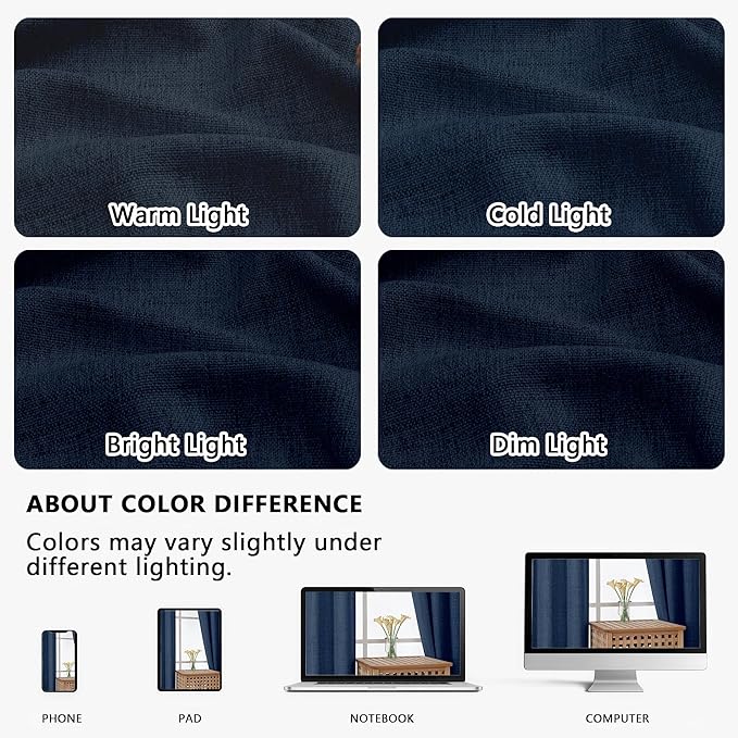 OVZME Navy Blue Valance for Windows, Light Filtering Faux Linen Textured Small Kitchen Valances for Windows, Dual Rod Pocket Farmhouse Short Curtain for Bathroom Basement, 60Wx22L inch, 1 Piece