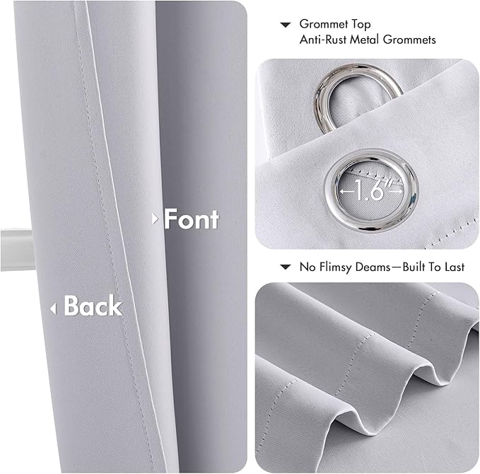 MIULEE Greyish White Blackout Curtains for Bedroom Living Room 63 Inches Long 2 Panels, Thermal Insulated Room Darkening Drapes Grommet Noise Reduction Light Blocking Window Treatments 34x63 Inch
