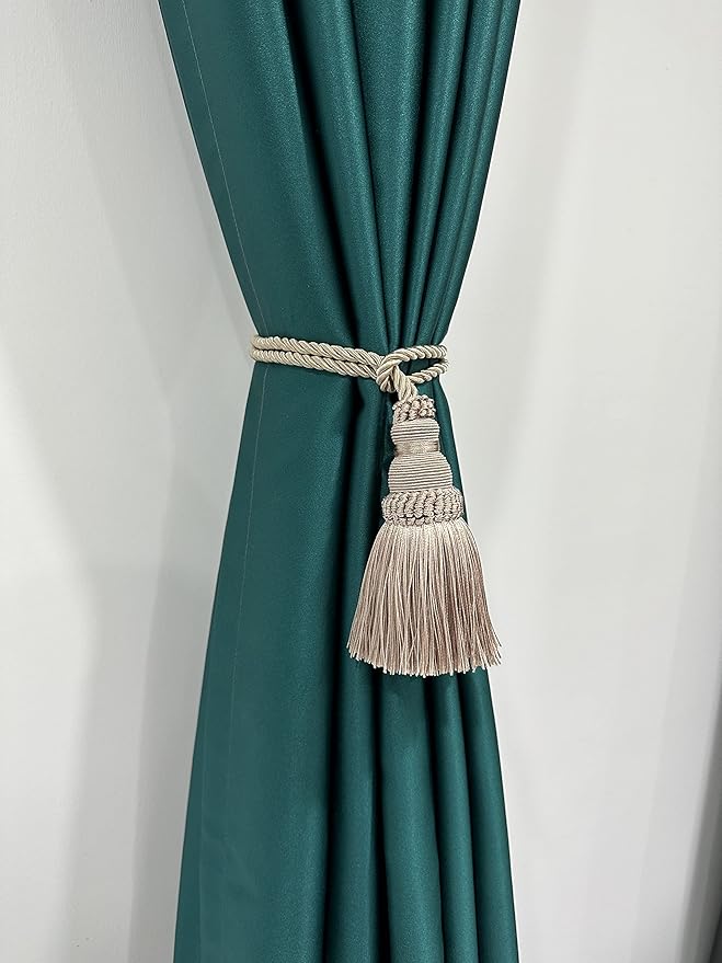 Fenghuangwu 2 Pack Curtain Tie Backs Rope Tassels for Curtains Drape tiebacks Handmade Outdoor Home and Outdoor Decorative (Khaki, 2p)