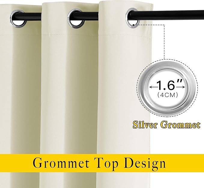 NICETOWN Room Darkening Curtains 108 inch Length - Grommet Thermal Insulated Window Treatments Solid Panels for Living Room/Bedroom/Villa, W52 x L108, 1 Pair, Beige