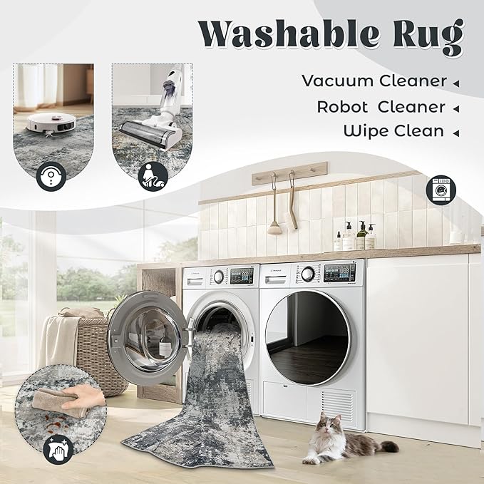 XLUEZ 8x10 Area Rugs for Living Room, Washable Modern Abstract Large Area Rug Neutral Soft Non Slip Kids Rug Stain Resistant Indoor Carpet for Bedroom Nursery Dining Room Playroom(GreyWhite, 8'x10')
