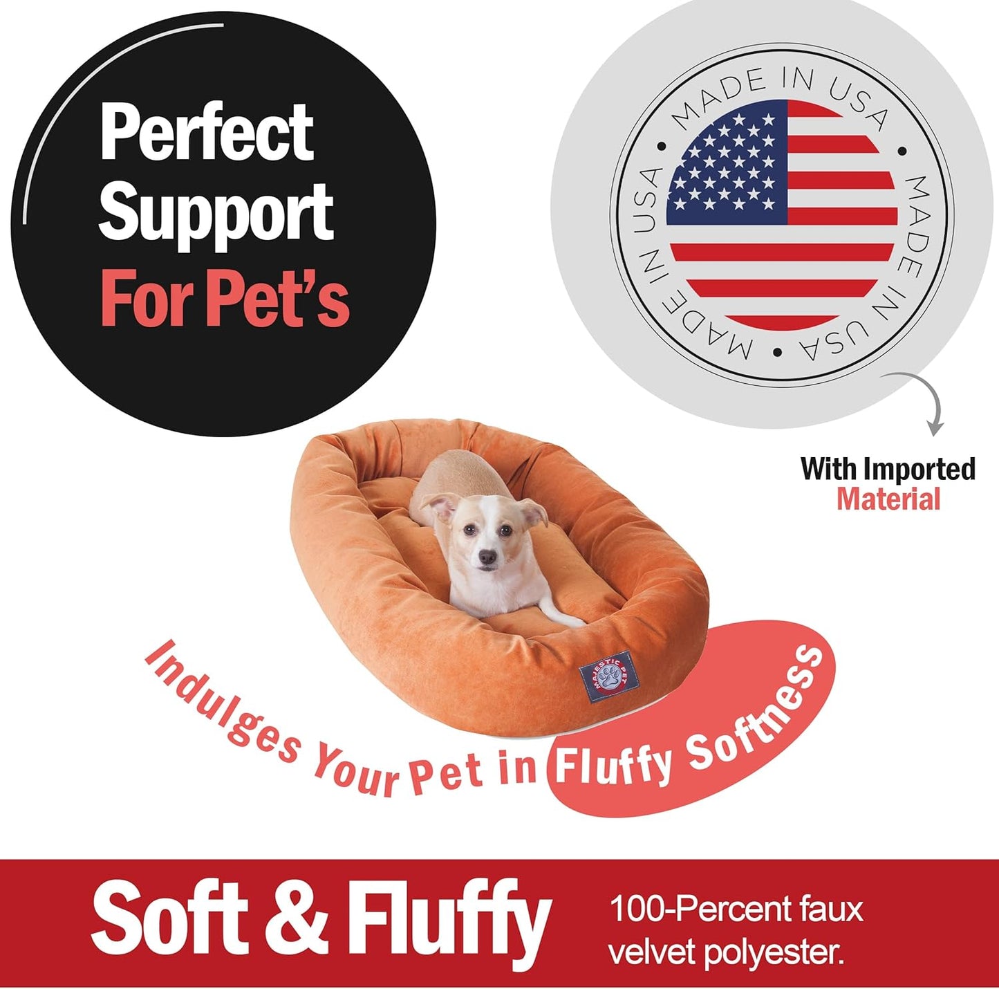 Majestic Pet 32 Inch Micro Velvet Calming Dog Bed Washable 32x23x7 (inch) – Cozy Soft Round Donut Dog Bed with Spine for Head Support - Pet Bed Medium – Orange (2025)