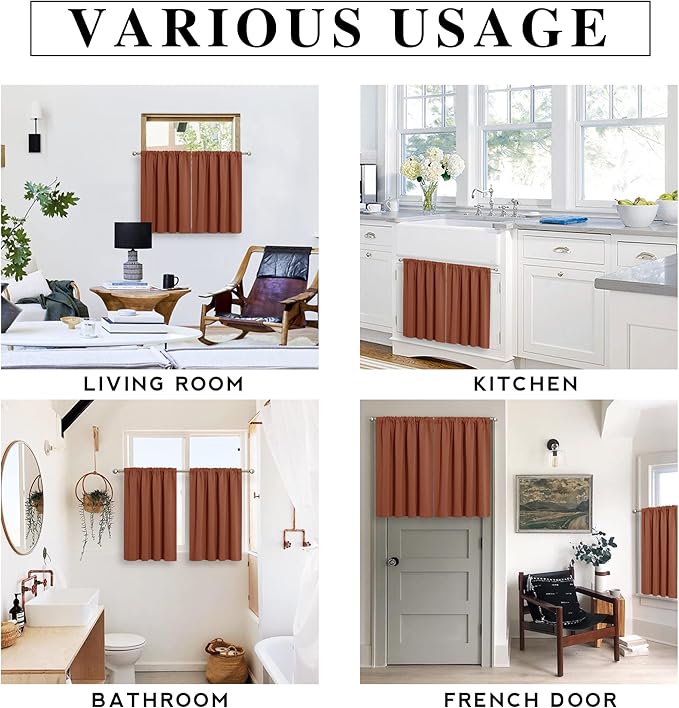 RYB HOME RV Curtains for Camper Windows, Mini Small Thermal Insulated Sunlight Heat Blocking Blackout Privacy Portable Curtains for Travel Trailer, Width 34 by Length 24, Burnt Orange, 2 Panels