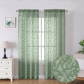 Lecloud Leia Living Room Sheer Curtains 84 Inches Long 2 Panels, Sage Green Leaves Jacquard Clip Voile Curtains with Dual Rod Pocket, Farmhouse Gauzy Curtain Drapes for Bedroom French Door, 38x84 Inch