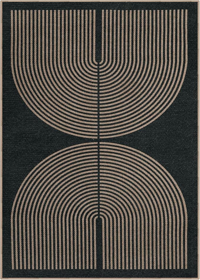 Lahome Enfys Rainbow Easy Jute Outdoor Carpet, Washable Rugs 9x12 for Living Room Patio Large Farmhouse Indoor Outdoor Carpet, Contemporary Black Dining Room Rugs for Under Table Office Backyard