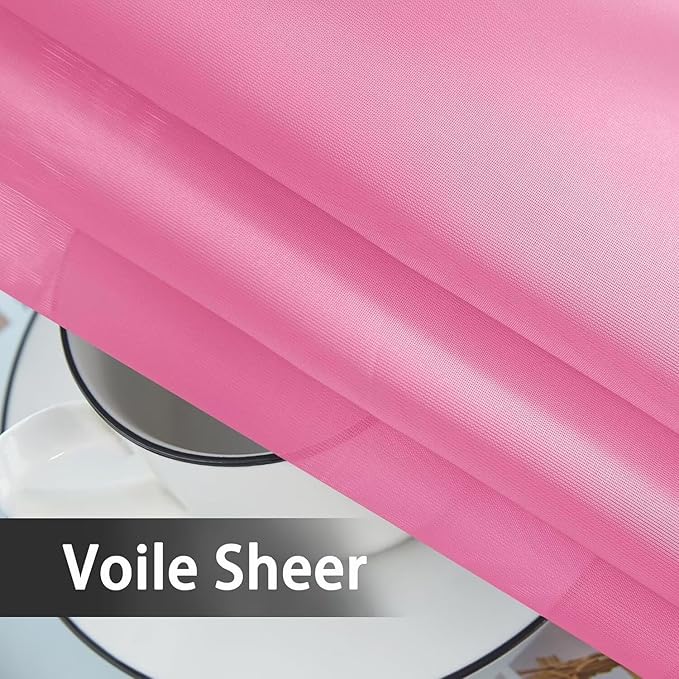 youleyar Solid Sheer Rod Pocket Curtain Voile Draperies 2 Panels White Beige Black Grey Ivory 70 Inch Width 63 Inch Long 1 Pair for Kitchen Bedroom Children Living Room Yard (Pink,70Wｘ63L)