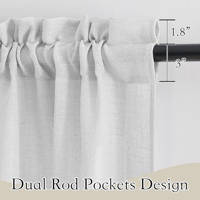 RYB HOME Half Window Swag Curtains, Linen Texture Wave Fabric Semi Sheer Valance for Light Filtering Country Curtains Privacy Room Decor, 36 x 63 inches Long, 2 Panels, Dove Grey