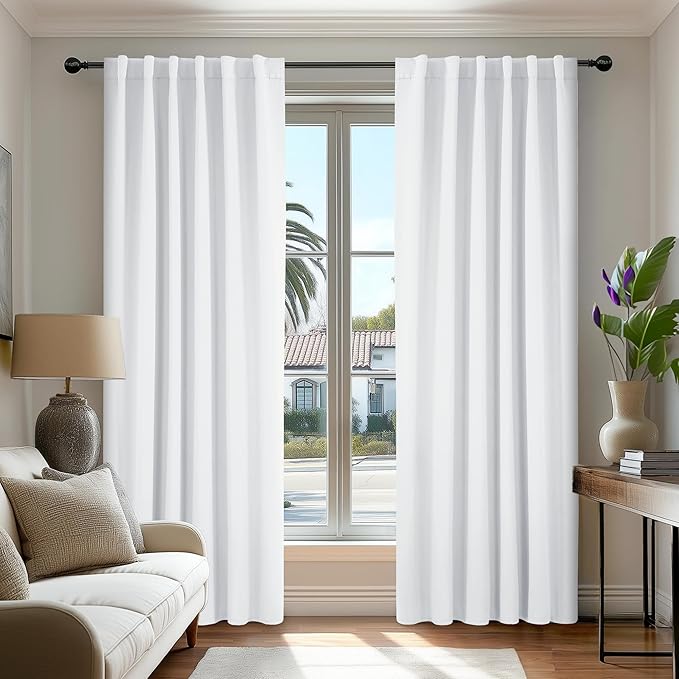 Deconovo Room Darkening Curtains, Thermal Insulated Noise-Reducing Window Panels for Bedroom, Living Room and Home Office, 2 Panels, Pure White, 52W x 72L Inch