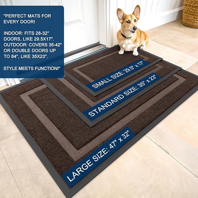 OLANLY Front Door Mat Indoor Outdoor Entrance, Waterproof All-Season, All-Weather Doormat, Sturdy Natural Rubber, Fade Resistant, Low Profile, Easy Clean Patio Porch Entryway Mat, 47x17, Dark Brown