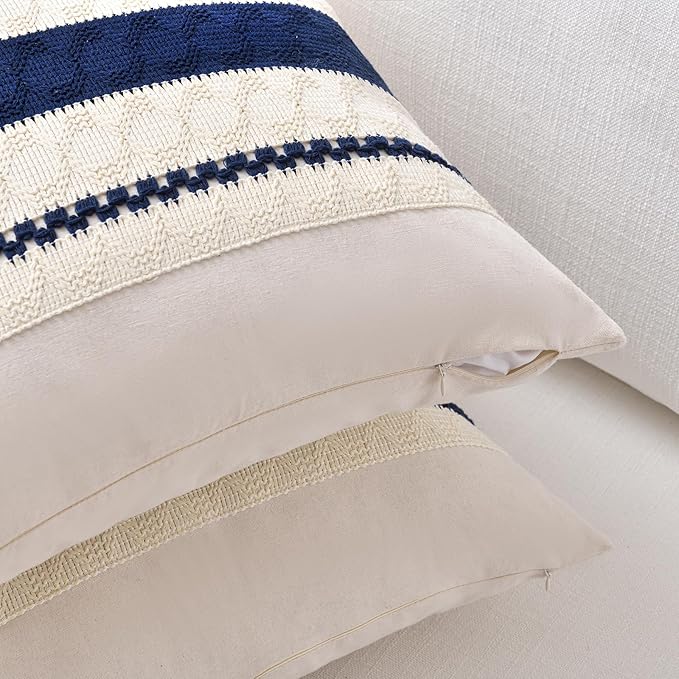 Fancy Homi Set of 1 Navy Blue Decorative Throw Pillow Covers 18x18 Inch for Couch Bed Sofa Living Room Office, Aesthetic Modern Organic Farmhouse Home Decor, Soft Cotton Woven Textured Cushion Case