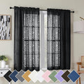 Simplebrand Black Semi Sheer Curtains 45 Inch Length 2 Panels, Geometric Jacquard Clip Textured Short Sheer Curtains for Bedroom，Modern Elegant Window Curtains Drapes/Treatment Sheer，42x45 inch