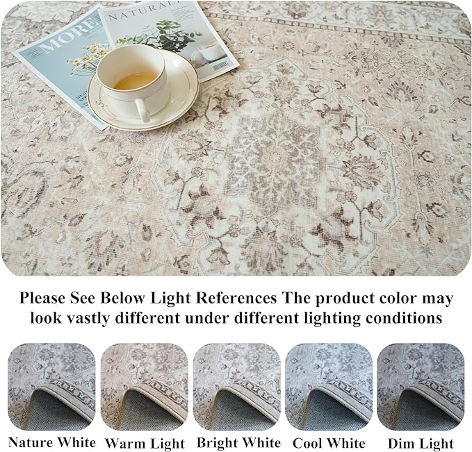 Hallway Washable Runner Rug - 2x10 Kitchen Rugs Entryway Rug Runner Vintage Soft Floor Mat Non Slip Indoor Farmhouse Carpet for Bathroom Living Room Bedroom (2 X 10, Beige)