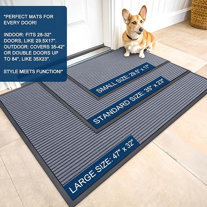 OLANLY Front Door Mat Indoor Outdoor Entrance, Waterproof Heavy Duty Doormat, Fade Resistant, Low Profile, Easy Clean Patio Porch Welcome Floor Mats for Entry, 59x23, Ash Grey