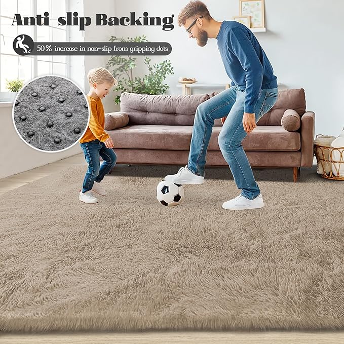 5x7 Area Rug for Living Room: Fluffy Shag Soft Washable Rugs Fuzzy Plush Indoor Carpet for Bedroom Nursery Playroom Dorm Kids Girls Boys Room (Camel, 5'x7')