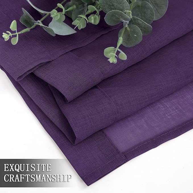 Tollpiz Sheer Curtains Bedroom Linen Textured Curtain Sheers Light Filtering Voile Rod Pocket Curtains for Living Room, 38 x 84 inches Long, Royal Purple, Set of 2 Panels