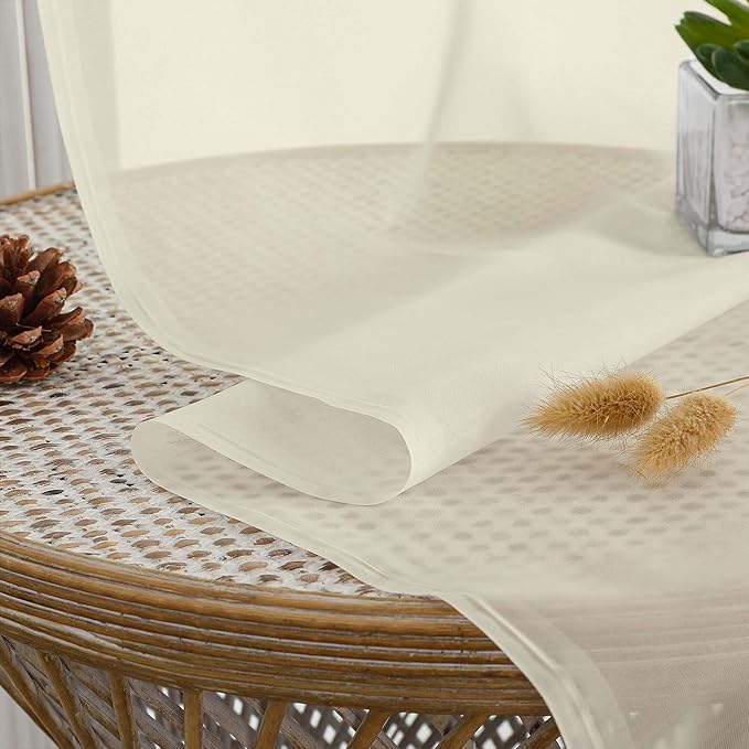 OWENIE Cream Sheer Curtains 72 Inches Long 2 Panels Set, Transparent Voile Sheer Curtain for Living Room Bedroom Window Sliding Glass Door Treatment, 59 x 72 Inch, Cream