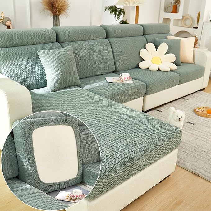 Couch Cushion Covers for Sofa Couch Covers Wear-Resistant Universal Sofa Cover Washable Stretch for Sectional Slipcovers (Texture-Green,Extra Large Single Seat Cover)