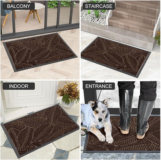 Colorxy Waterproof Doormat, Sturdy Natural Rubber Front Door Mats, Non Slip Low Profile Indoor Outdoor Entrance Mat, Stain Resistant Easy Clean Floor Mat for Patio or Entryway, 59''x20'', Dark Brown