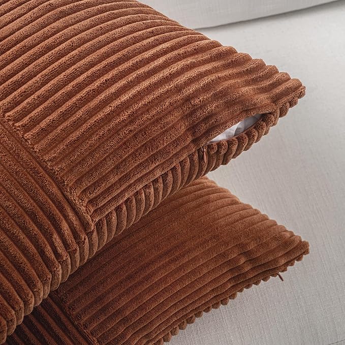 Fancy Homi 2 Packs Rust Big Decorative Throw Pillow Covers 24x24 Inch for Living Room Couch Bed, Rustic Farmhouse Boho Home Decor, Soft Corss Corduroy Patchwork Square Terracotta Cushion Case 60x60 cm