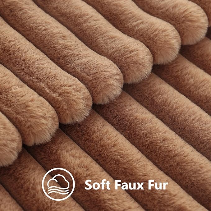 decorUhome Cozy Faux Fur Throw Pillow Covers 24x24 Set of 2 Decorative Soft Plush Striped Modern Farmhouse Boho Couch Euro Sham Pillow Cases with Velvet Back for Sofa Bed Living Room, Brown