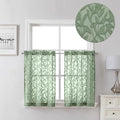 Lecloud Leia Sage Green Sheer Curtains 30 Inch Length 2 Pcs, Breathable Jacquard Texture Kitchen Short Curtains, Small Farmhouse Leaves Voile Window Treatments Dual Rod Pocket, 38 W x 30 L