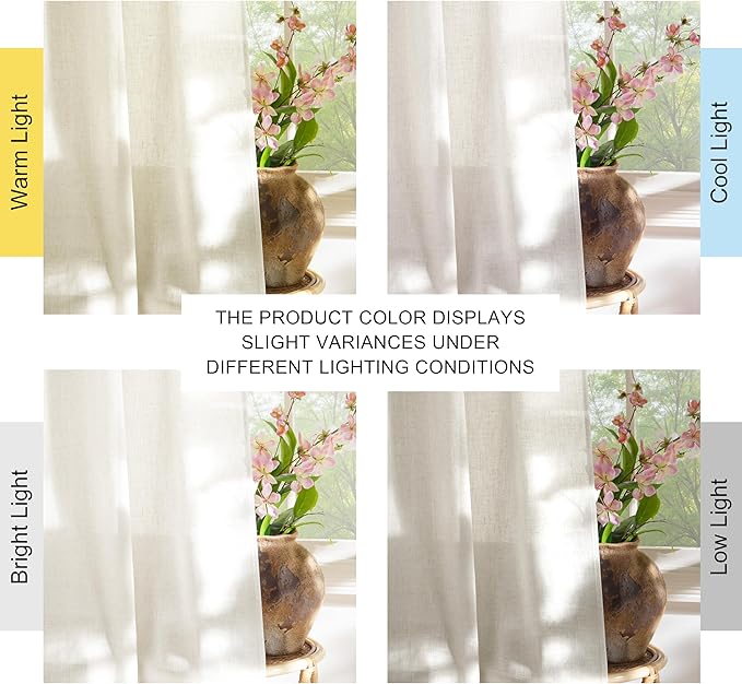 NICETOWN Linen Burlap Bedroom Curtains Natural, Rustic Rod Pocket & Back Tab Semi Sheer Flax Linen Weve Drapes Privacy with Light Filtering Window Treatmentes for Nursery, W37 x L60, Set of 2