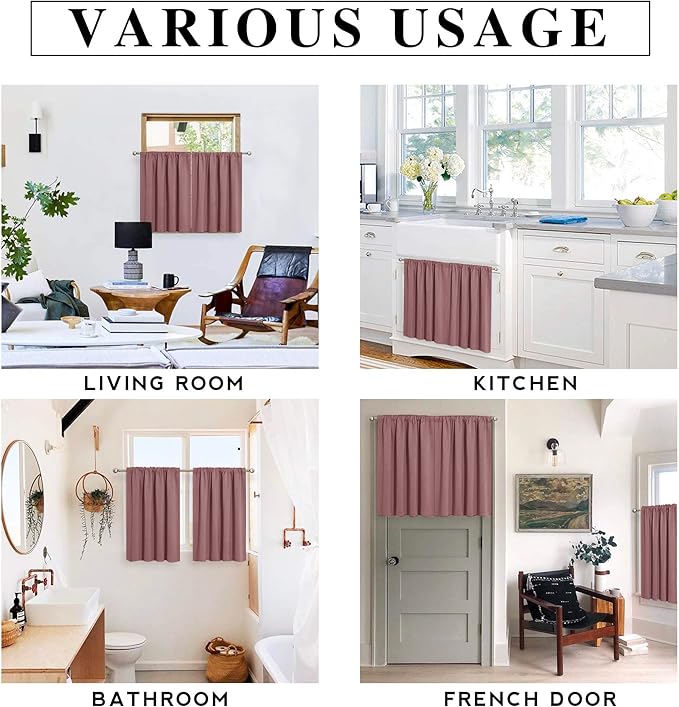 RYB HOME Short Dusty Pink Blackout Curtains for Small Bedroom Window, Insulating UV Blocking Drapes for Kitchen Cafe Basement Garage, Privacy Tiers for Bathroom Window, Width 42 by Length 36, Set of 2