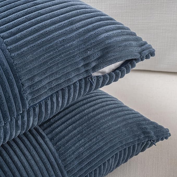 Fancy Homi Set of 2 Dusty Blue Boho Long Lumbar Body Decorative Throw Pillow Cover 14x36 Inch for Bed Couch Bedroom Bench, Soft Patchwork Corduroy Textured Pillow Case, Rustic Farmhouse Room Décor
