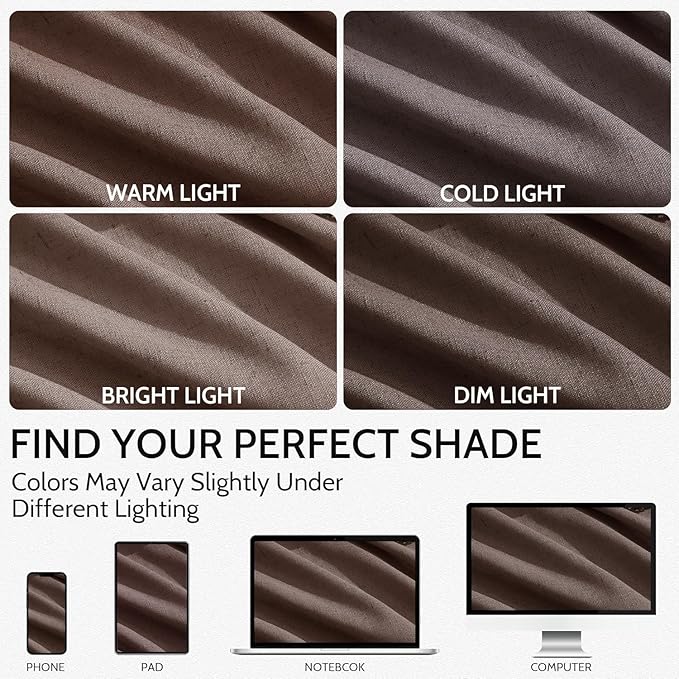 Cappuccino Linen Curtains for Living Room 98 Inches Long Light Filtering Semi Sheer Curtain Back Tab Rod Pocket Luxury Modern Rustic Home Decor Neutral Drapes for Bedroom Dinner Room 52x98, 2 Panels