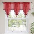 Molaxhome Swag Curtain 51 inch Length Rod Pocket Scalloped Curtain Valance Sheer Lace Panels with Hanging Crystal Beads for Kitchen Bedroom Window Treatments Drape Decor 1pc (Sequin Red, 51Wx23L)