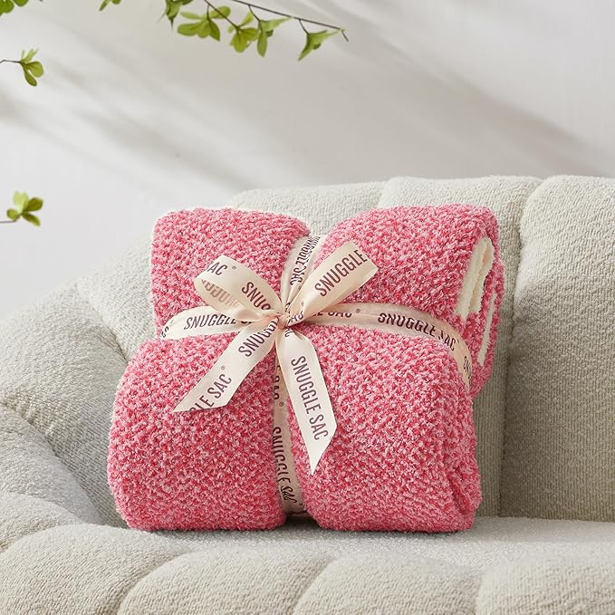 Snuggle Sac Hot Pink Throw Blanket for Couch, Pink Blanket Super Soft Microfiber Blankets Warm Cozy Knit Fuzzy Plush Lightweight Throws Gift for Women Girls, Hot Pink, 50x60 inches