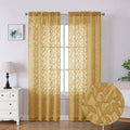 Lecloud Leia Dark Gold Sheer Curtains 84 Inches Long 2 Panels, Jacquard Textured Semi Sheer Rod Pockets Window Curtains with Leaf, Airy Gauzy Drapes for Bedroom Living Room, 40 W x 84 L