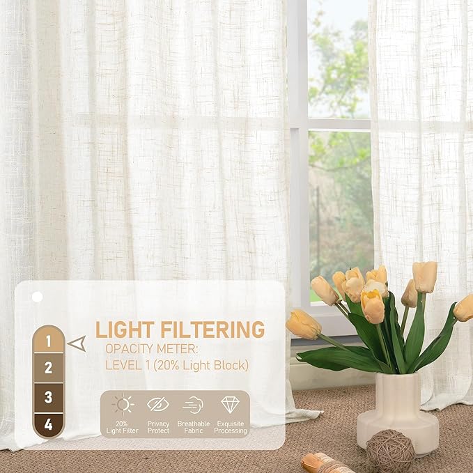 LAMIT Linen Blended Curtains 72 inch for Bedroom, Linen Textured Light Filtering Drapes Bronze Grommet Boho Neutral Panels for Farmhouse/Living Room, 2 Panels, 52 x 72 Inch, Cream