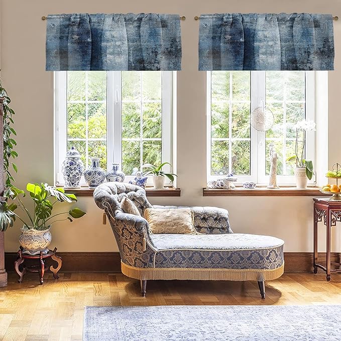 Emvency 4 Pack Valances Window Treatments, Blue Abstract Modern Art Blackout Adjustable for Living Room Bathroom Bedroom Kitchen Over Sink, 52x12 Inch Rod Pocket Valances
