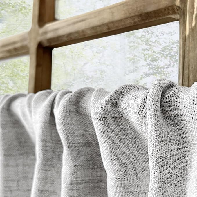 Oindec Faux Linen Kitchen Curtains 24 Inch Length Cafe Curtain Tiers for Living Room Basement Bathroom Windows Country Rustic Small Short Curtains, Set of 2, Grey