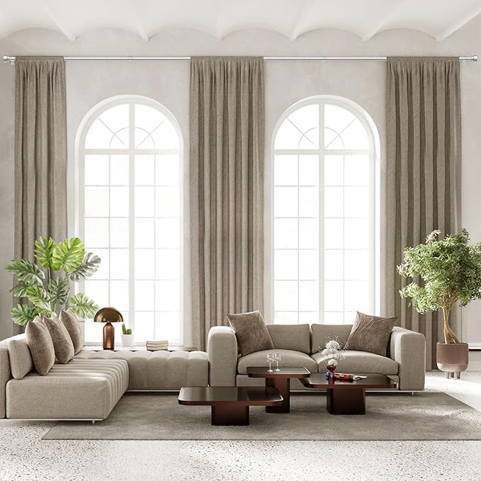 Extra Long Curtain Rods for Windows 32 to 240 Inch, 1 Inch Silver Heavy Duty Curtain Rods for Patio, Farmhouse, Bedroom, Living Room, Adjustable Metal Drapery Rod (A1,Silver,32"-240")